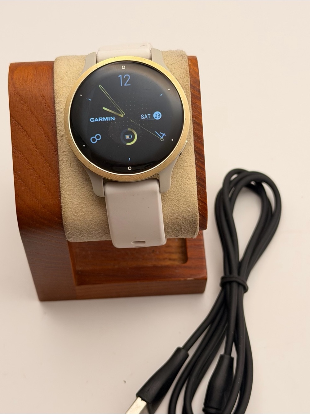 Garmin Venu 2s, Tested, White/Gold, Charger Included, AMOLED, very good